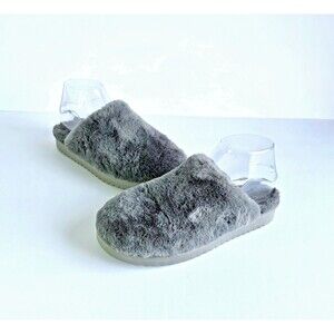 UGG KOOLABURRA Women's Pomi Slippers Gray Faux Fur Slip On Mule Sz 6 37 Indoor